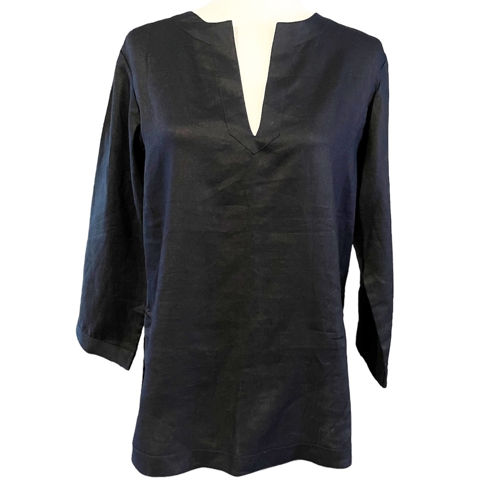 NWT Chaps Navy Blue 100% Linen V Neck Tunic Top Size Small